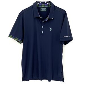 William‎ Murray Golf Polo Shirt Mens Large Performance Stretch Blue Plaid Trim